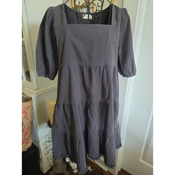 ALTAR'D STATE Washed Black Tiered Babydoll Dress Sz XS Pockets Raw Hem - Picture 1 of 8